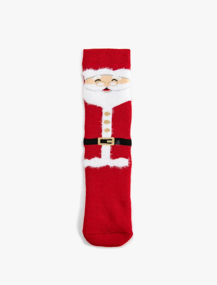 Kadın Noel Baba Desenli Tüylü Pamuklu Havlu Soket Çorap