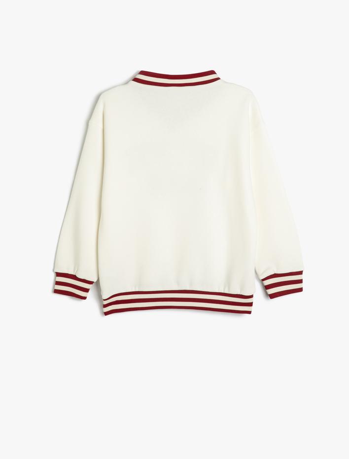 Erkek Çocuk Sweatshirt İşleme Detaylı Uzun Kollu V Yaka Şardonlu