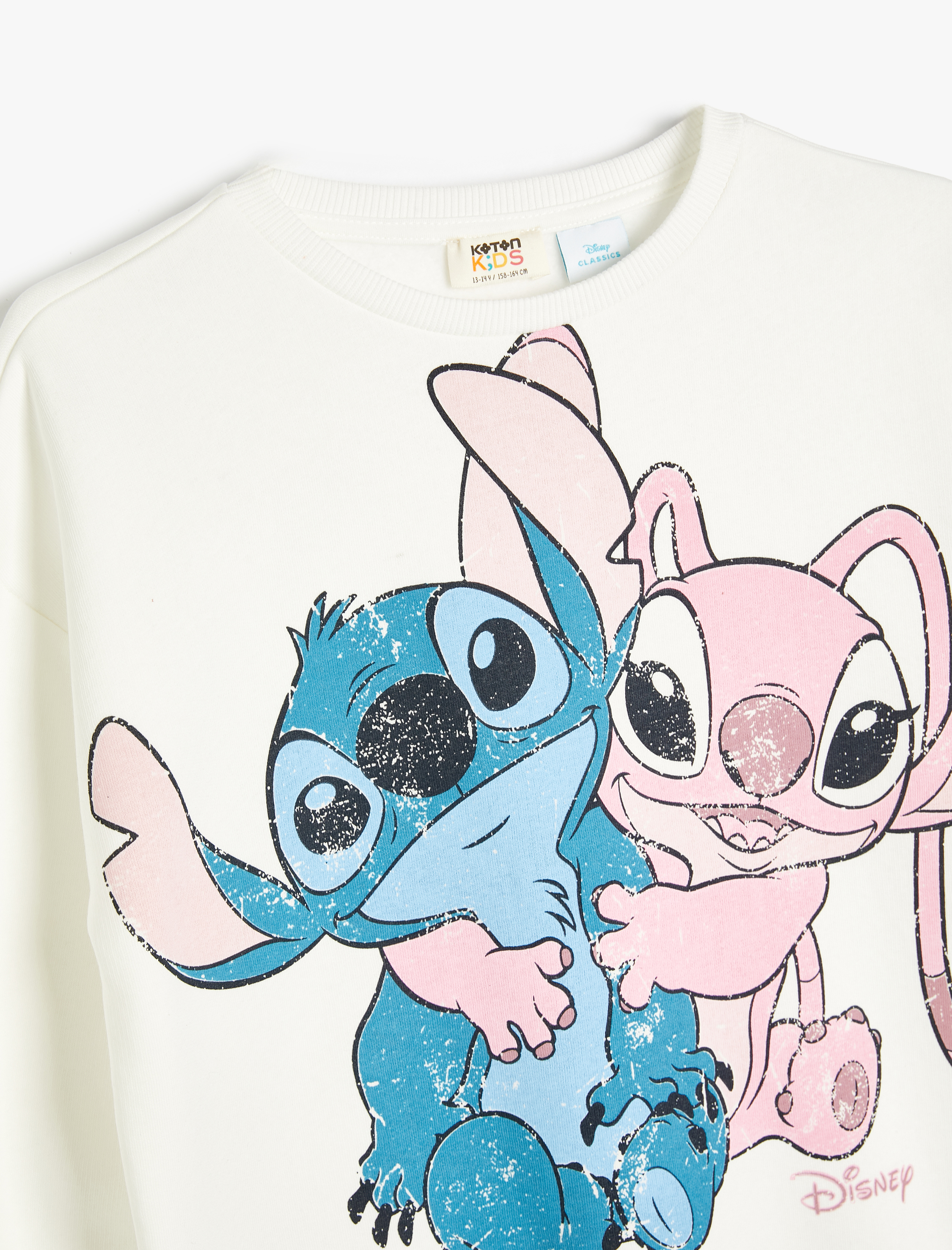  Kız Çocuk Stitch Sweatshirt Lisanslı Uzun Kollu Bisiklet Yaka Şardonlu