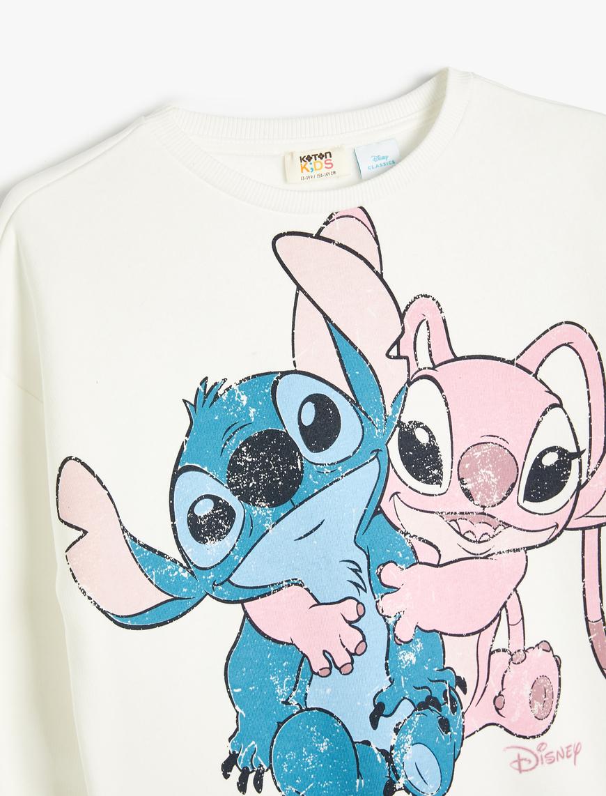  Kız Çocuk Stitch Sweatshirt Lisanslı Uzun Kollu Bisiklet Yaka