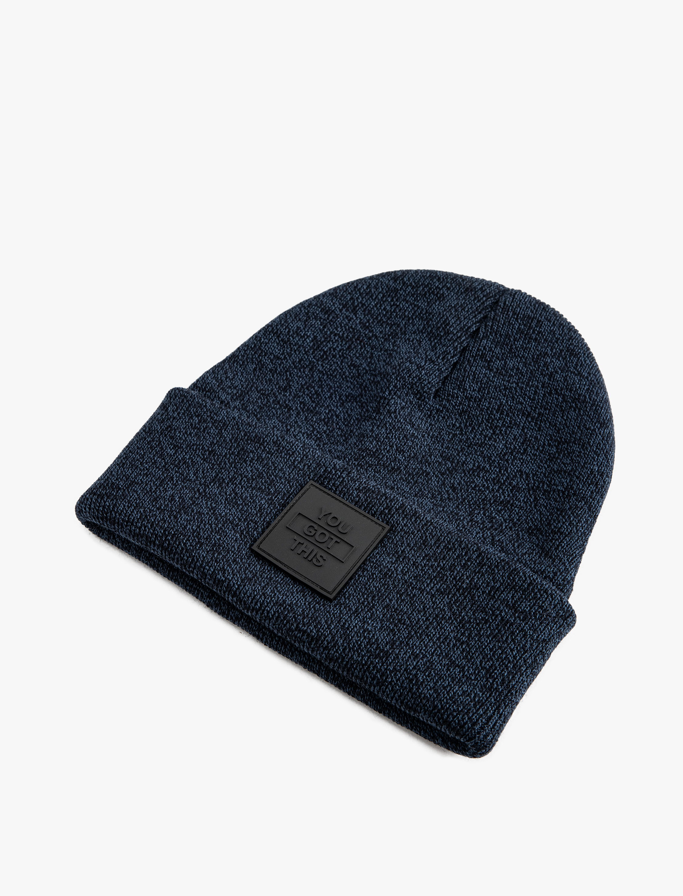  Erkek Slogan Baskılı Etiket Detaylı Katlı Bere