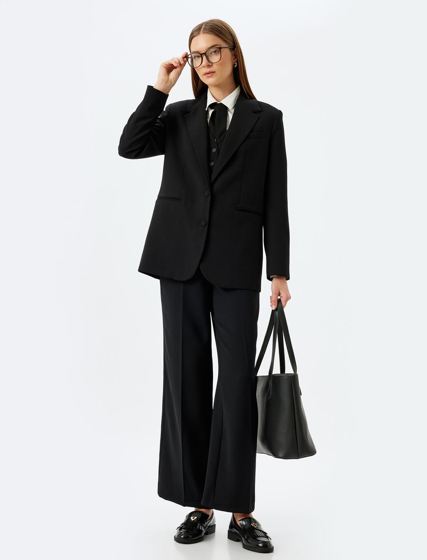   Cepli Geniş Paça Oversize Kumaş Pantolon