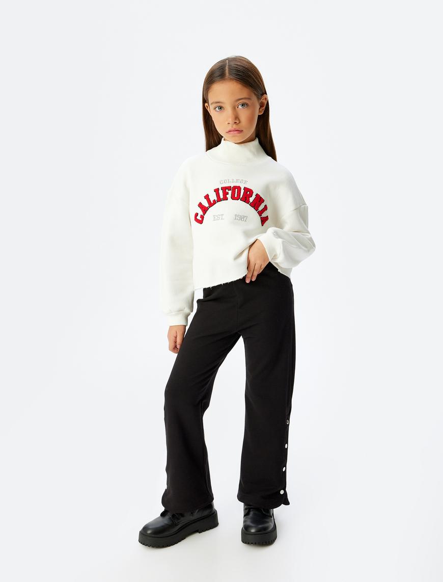  Kız Çocuk Crop Oversize Kolej Sweatshirt Dik Yaka Şardonlu