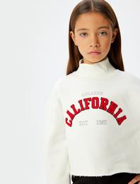 Crop Oversize Kolej Sweatshirt Dik Yaka Şardonlu