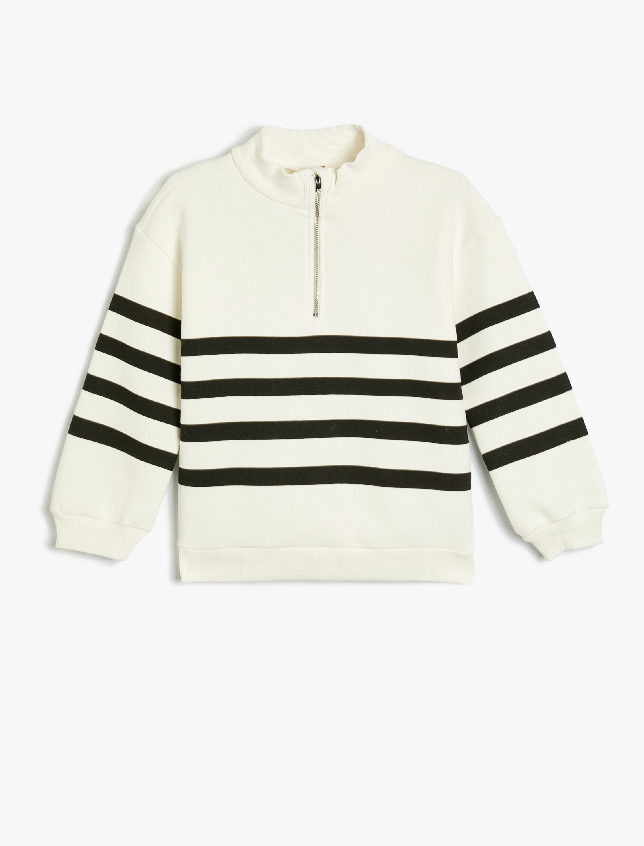  Kız Çocuk Dik Yaka Yarım Fermuarlı Baskılı Şardonlu Sweatshirt