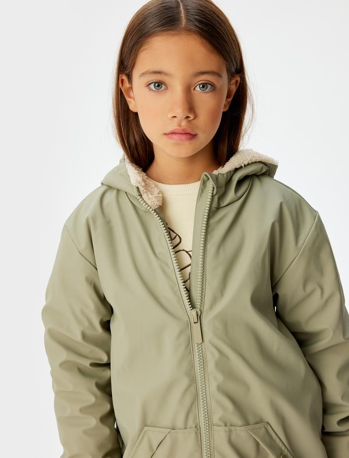 Kız Çocuk Oversize Kapşonlu Mont Cep Detaylı