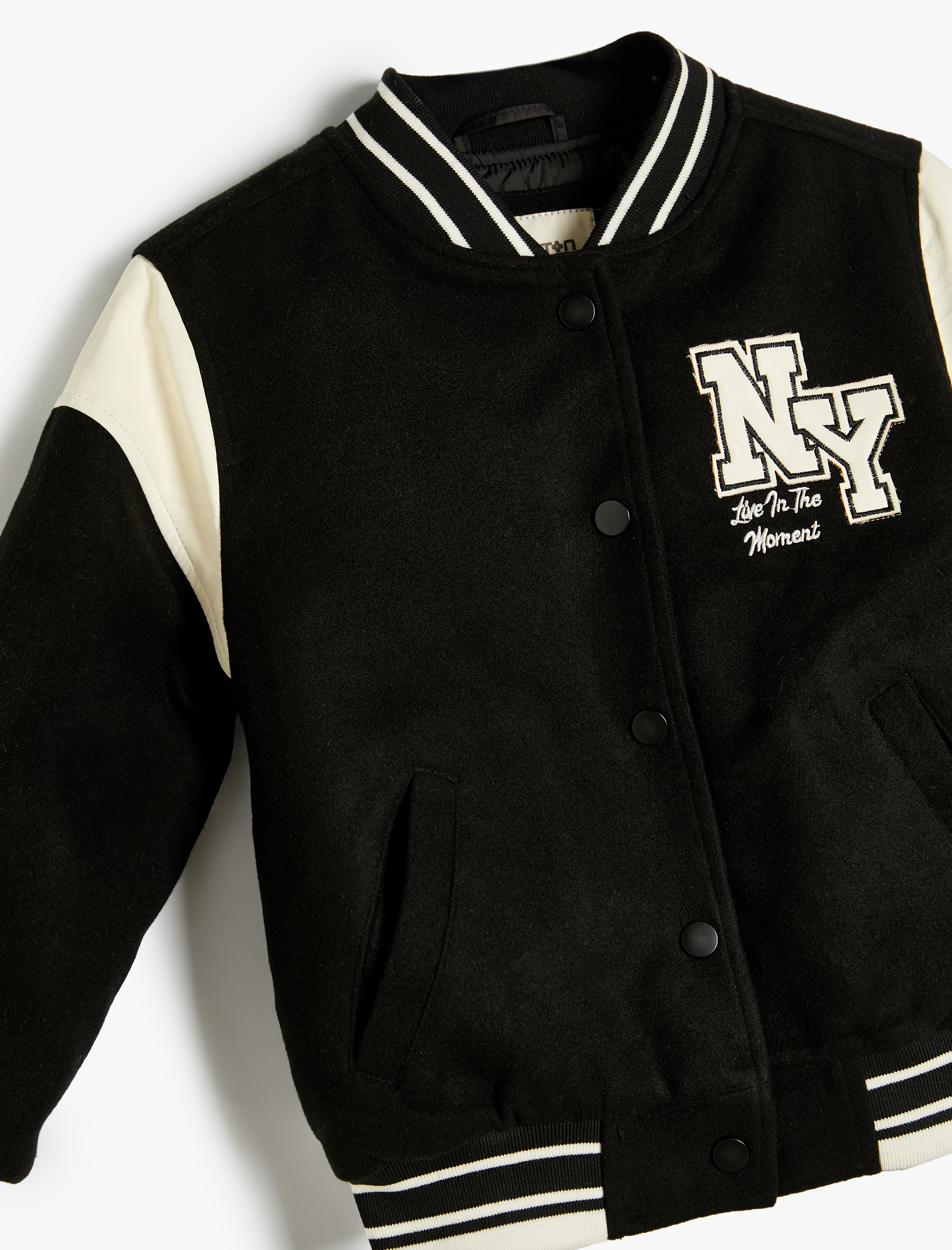  Kız Çocuk Cep Detaylı Uzun Kollu Renk Bloklu Oversize Kolej Ceket