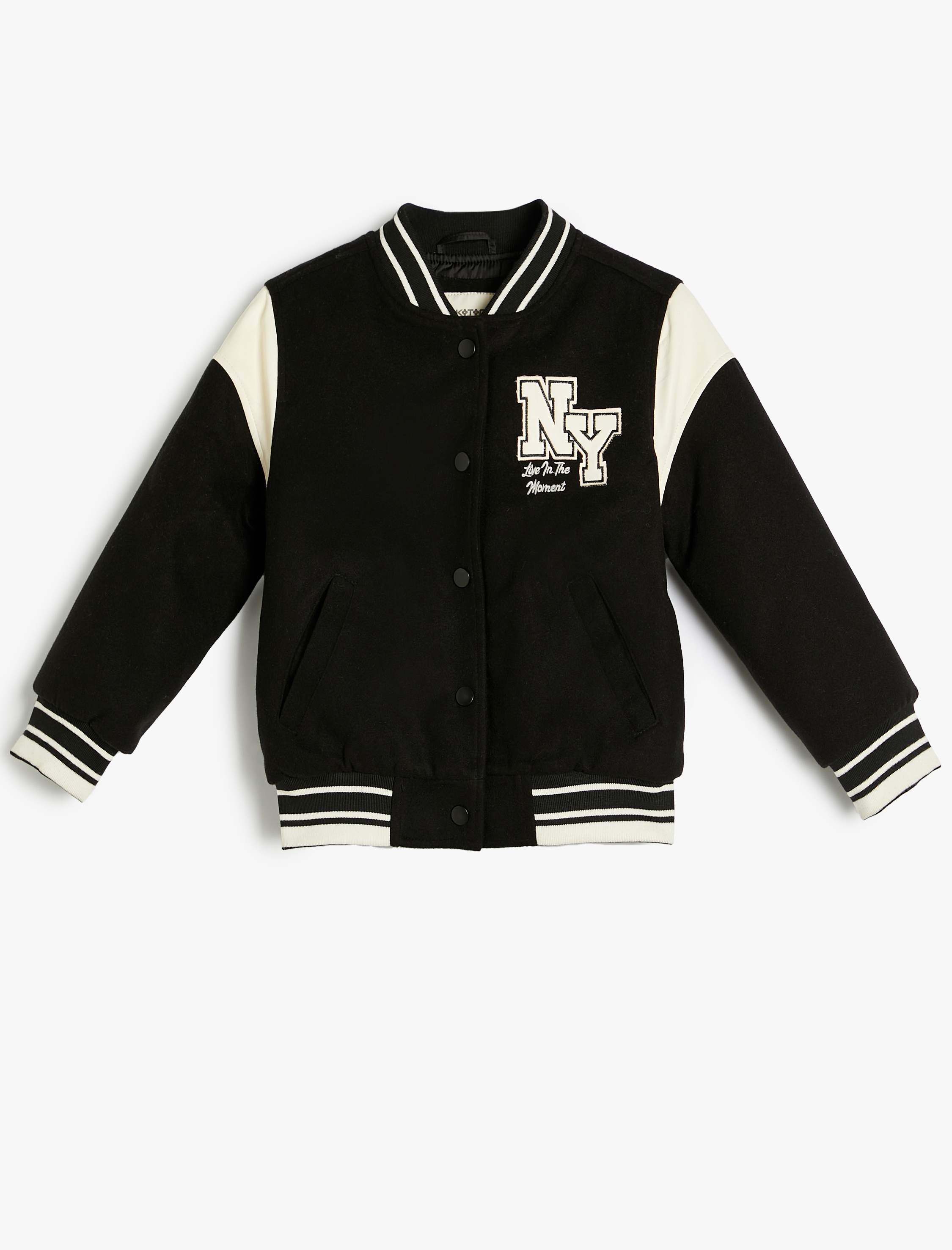  Kız Çocuk Cep Detaylı Uzun Kollu Renk Bloklu Oversize Kolej Ceket