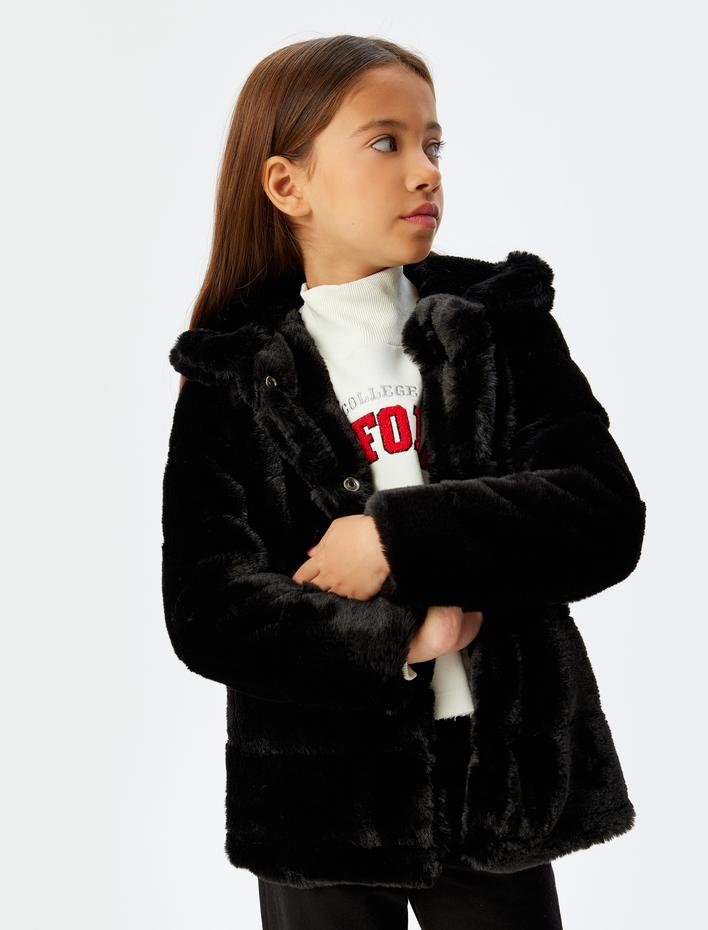 Kız Çocuk Suni Kürk Kaban Bebe Yaka Uzun Kollu