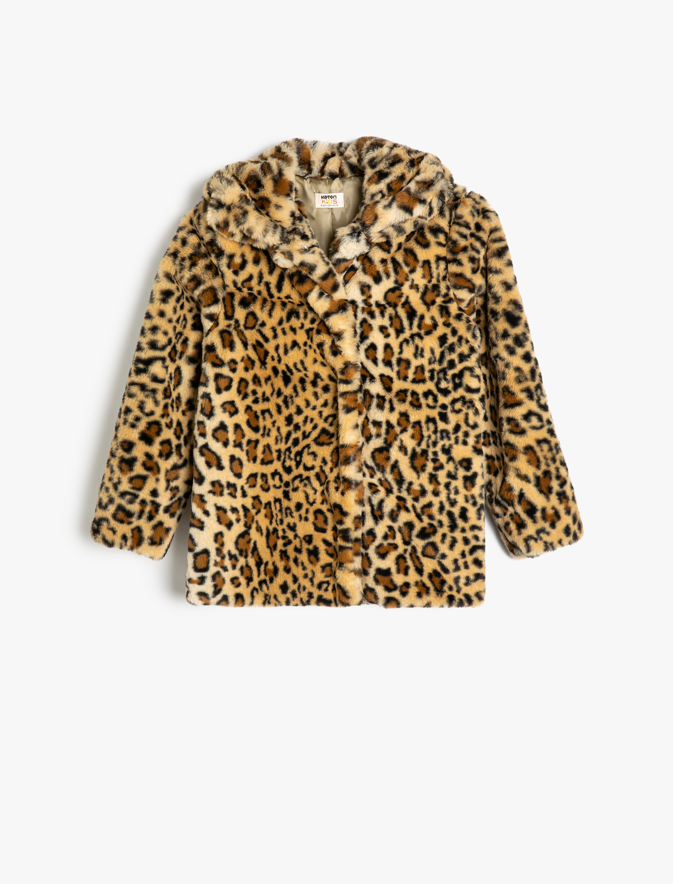  Kız Çocuk Oversize Bebe Yaka Leopar Mont Suni Kürklü Uzun Kollu