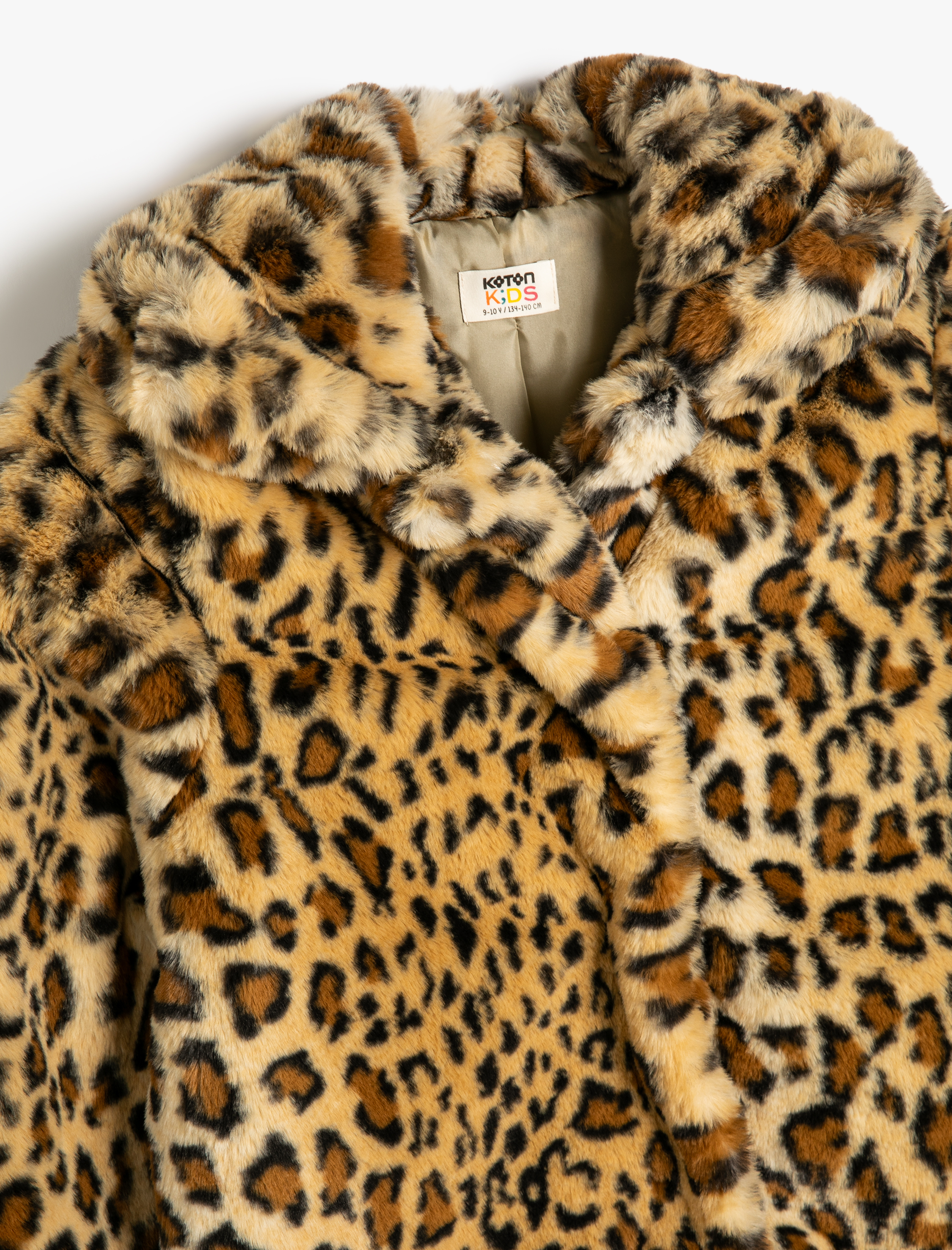  Kız Çocuk Oversize Bebe Yaka Leopar Mont Suni Kürklü Uzun Kollu