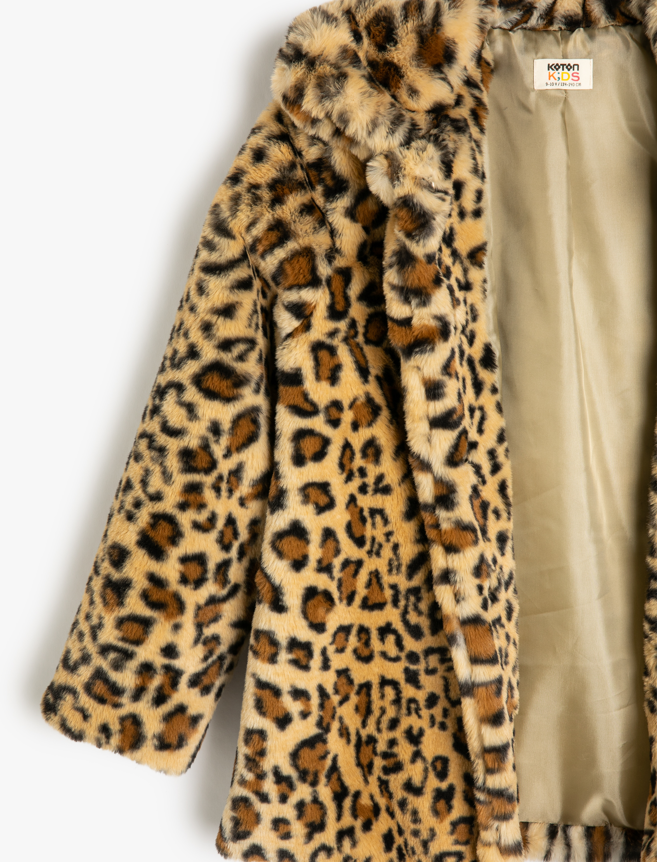  Kız Çocuk Oversize Bebe Yaka Leopar Mont Suni Kürklü Uzun Kollu