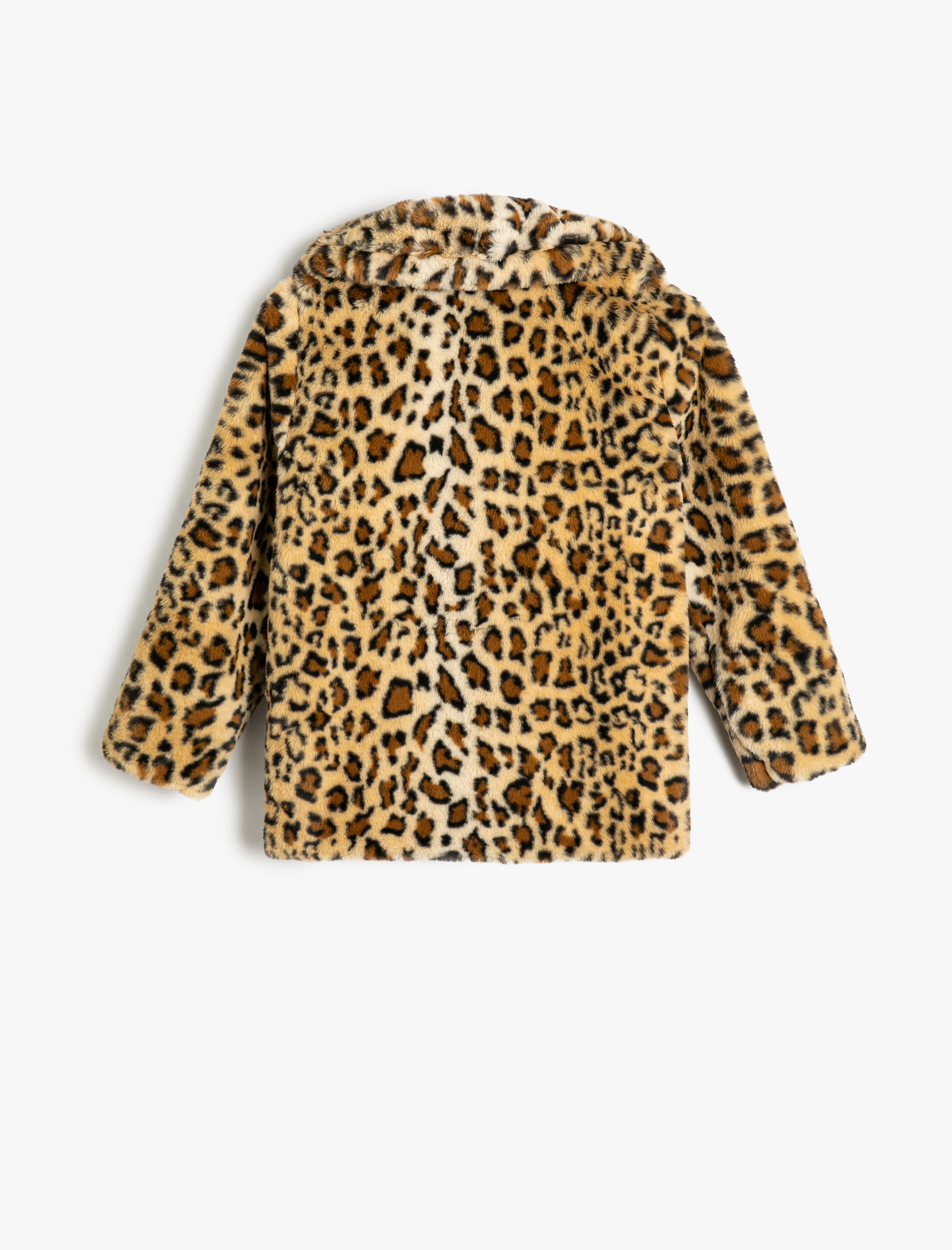  Kız Çocuk Oversize Bebe Yaka Leopar Mont Suni Kürklü Uzun Kollu