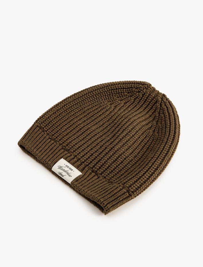 Erkek Slogan Baskılı Etiket Detaylı Bere