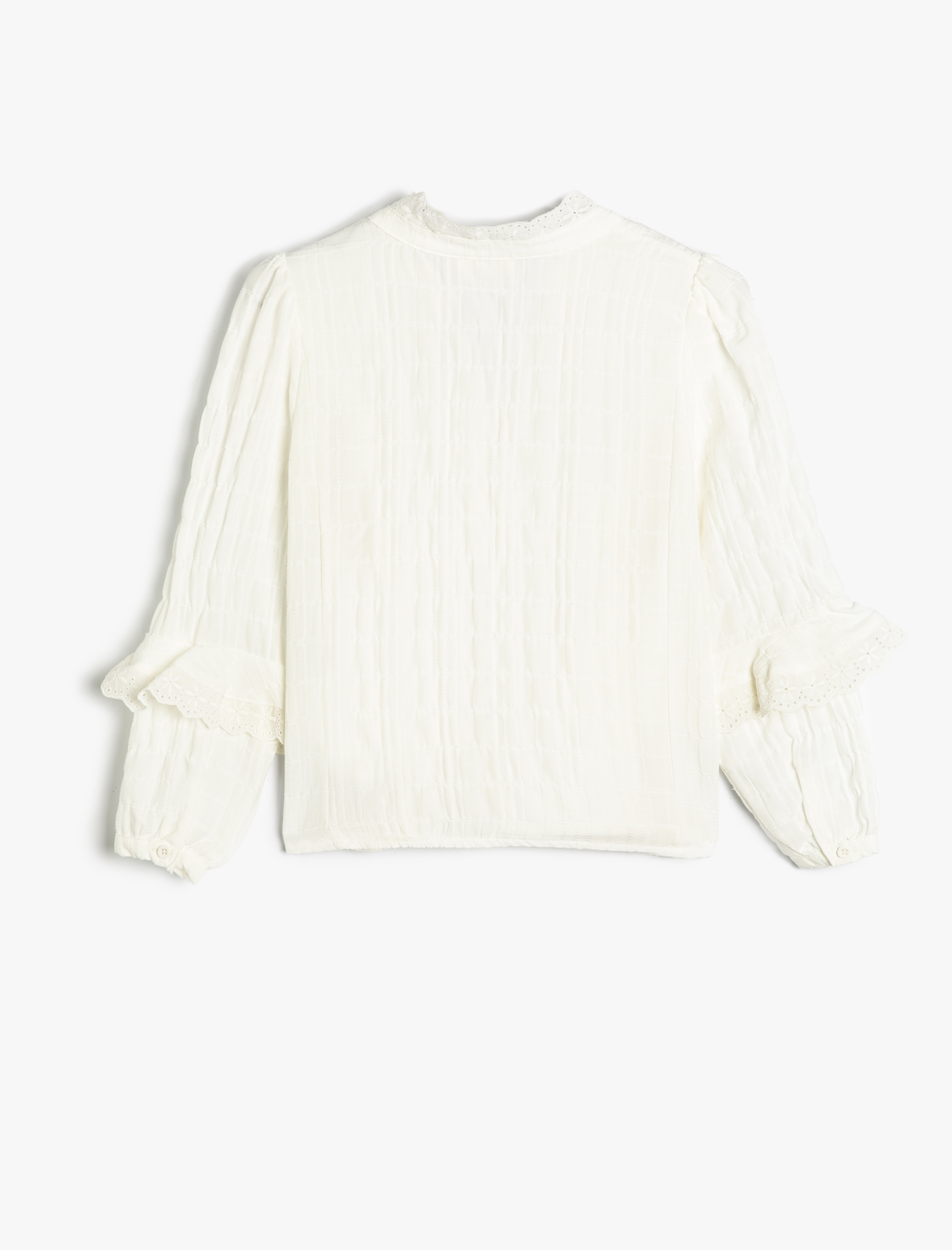  Kız Çocuk Bluz Fırfır Detaylı Uzun Kollu Dik Yaka Düğme Kapamalı