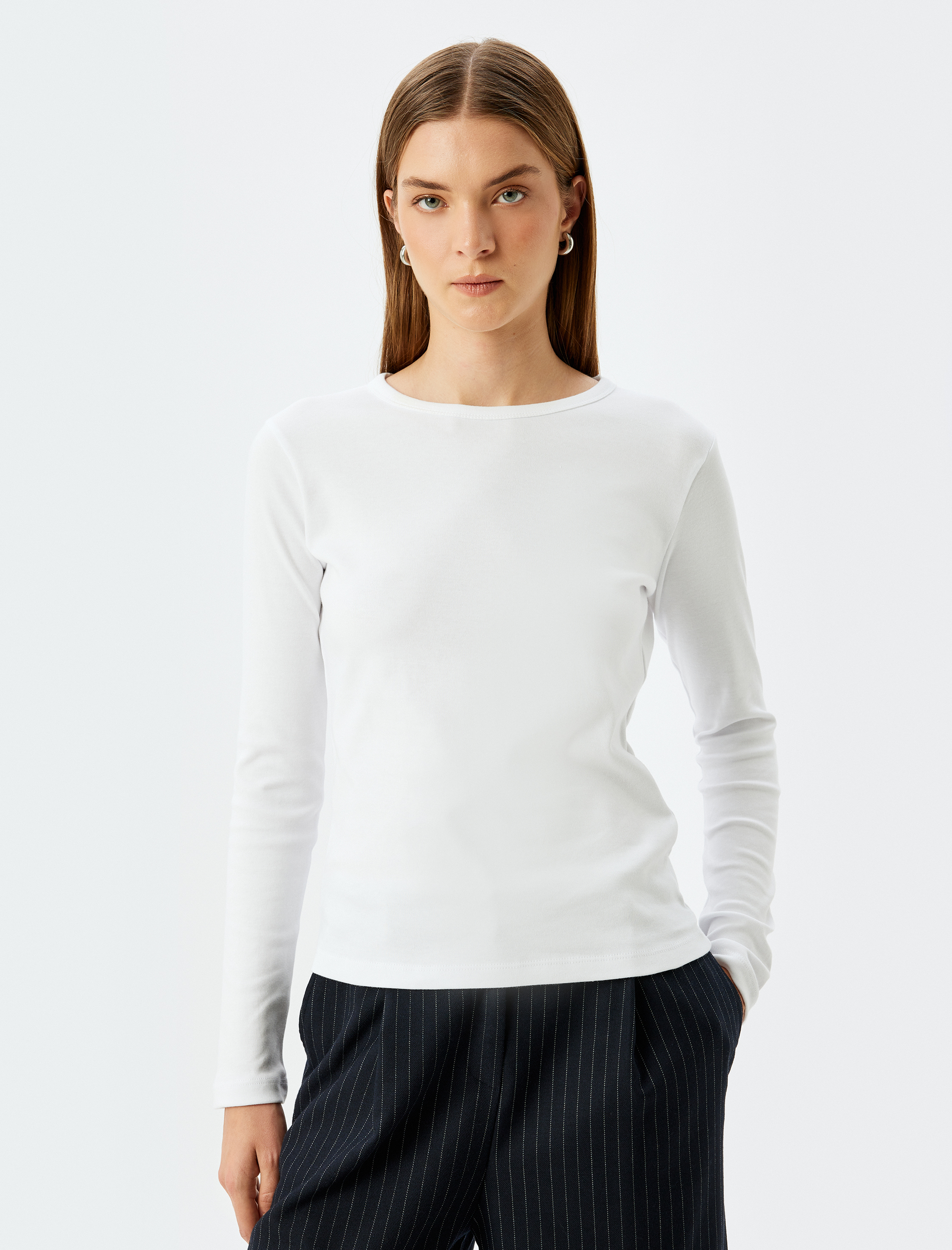   Basic Uzun Kollu Tişört Bisiklet Yaka Pamuklu