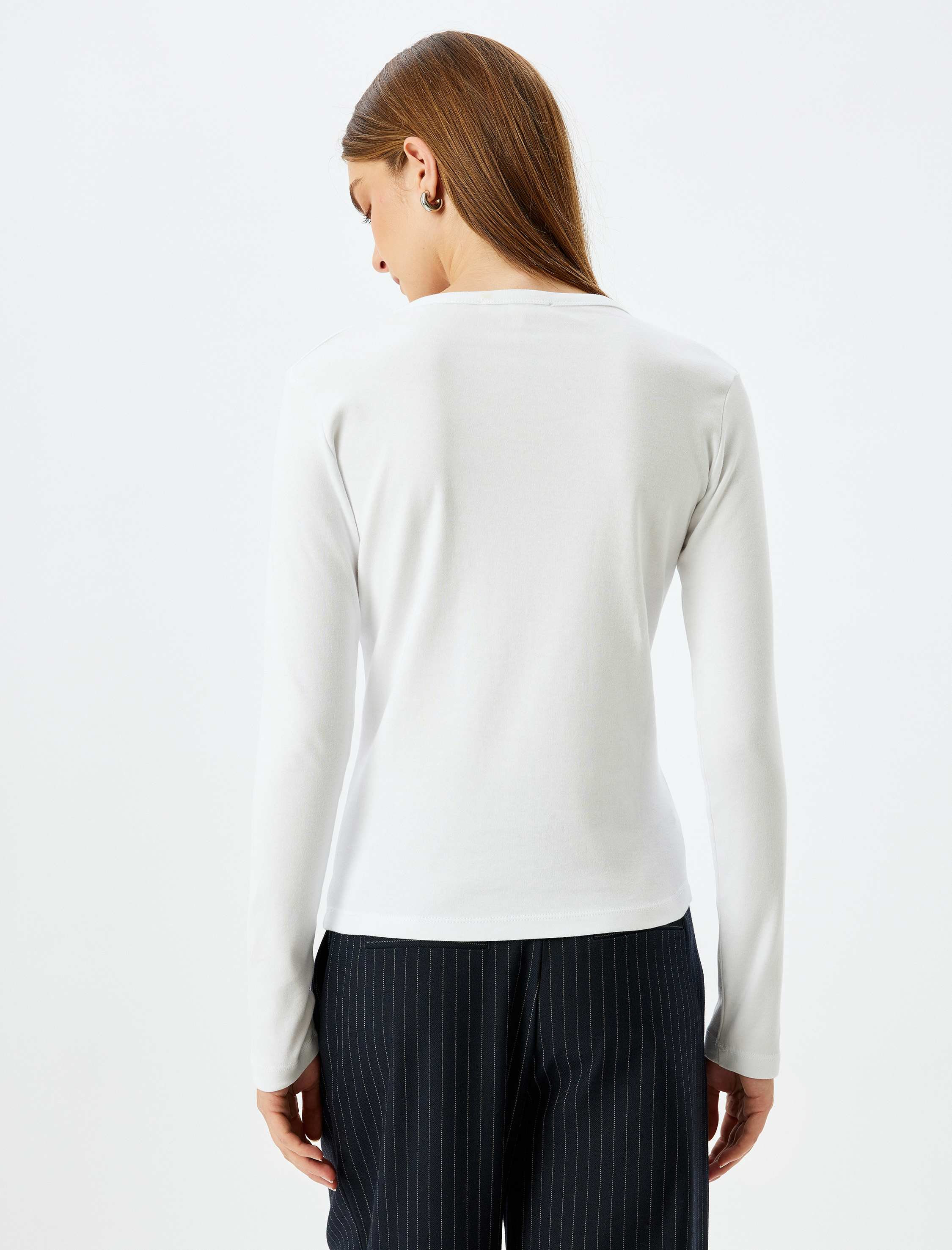   Basic Uzun Kollu Tişört Bisiklet Yaka Pamuklu