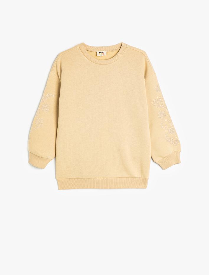 Kız Çocuk Basic Sweatshirt Şardonlu Bisiklet Yaka