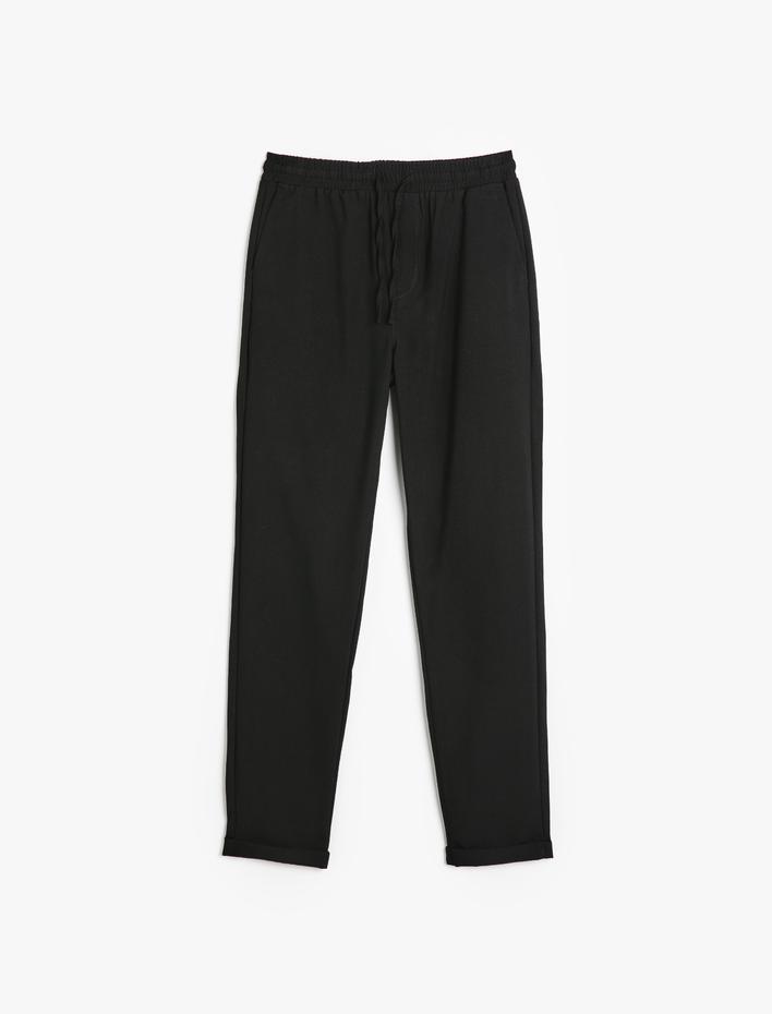  Viskon Karışımlı Beli Bağcıklı Chino Cep Detaylı Eşofman Pantolon