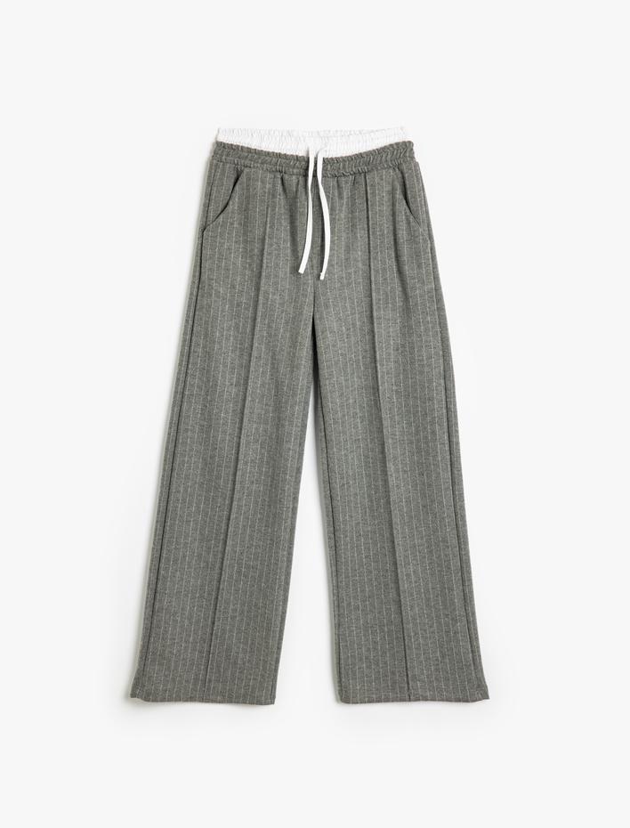 Kız Çocuk Basic Bol Paça Pantolon Cepli Çift Bel Detaylı
