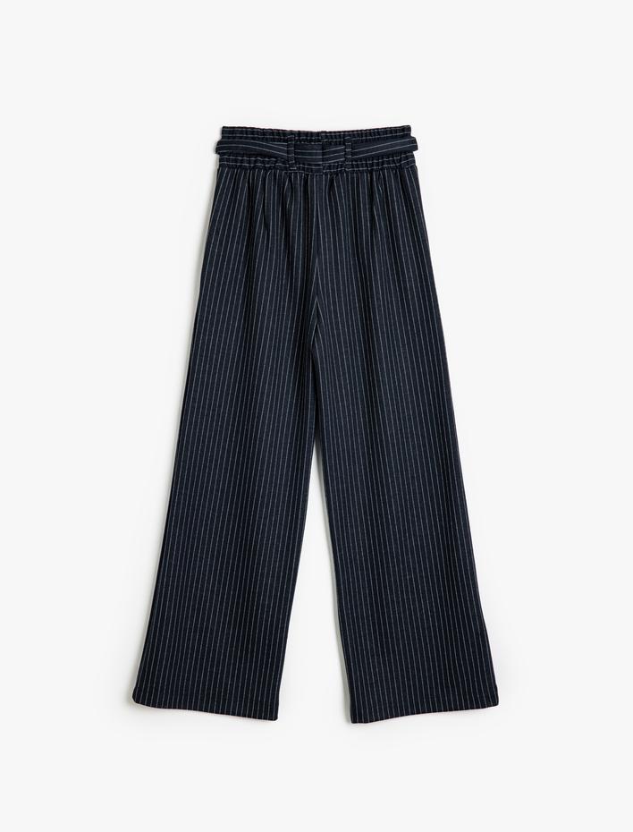 Kız Çocuk Pantolon Kemer Detaylı Beli Lastikli Cepli Viskon Kumaş