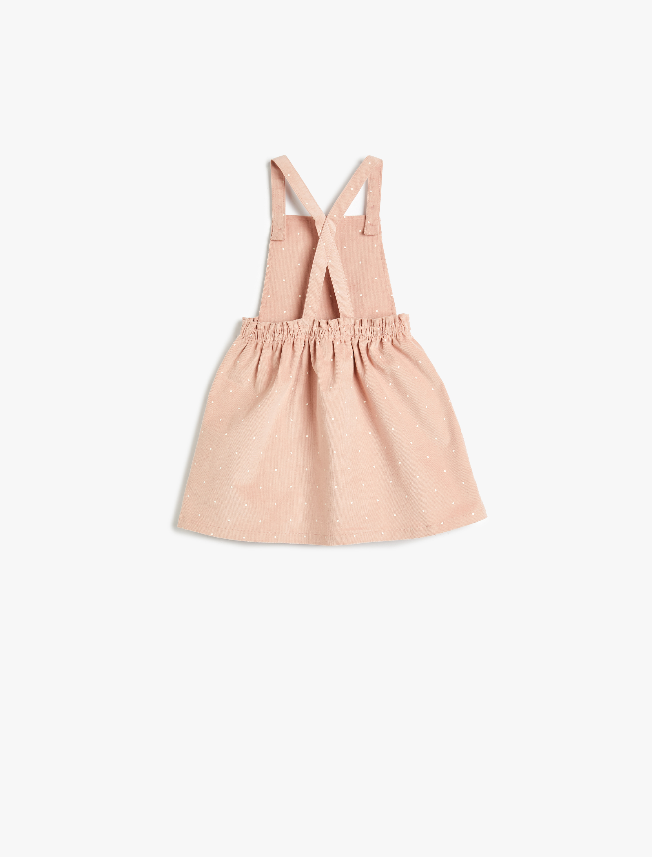  Kız Bebek Cep Detaylı Pamuklu Kare Yaka Askılı Elbise