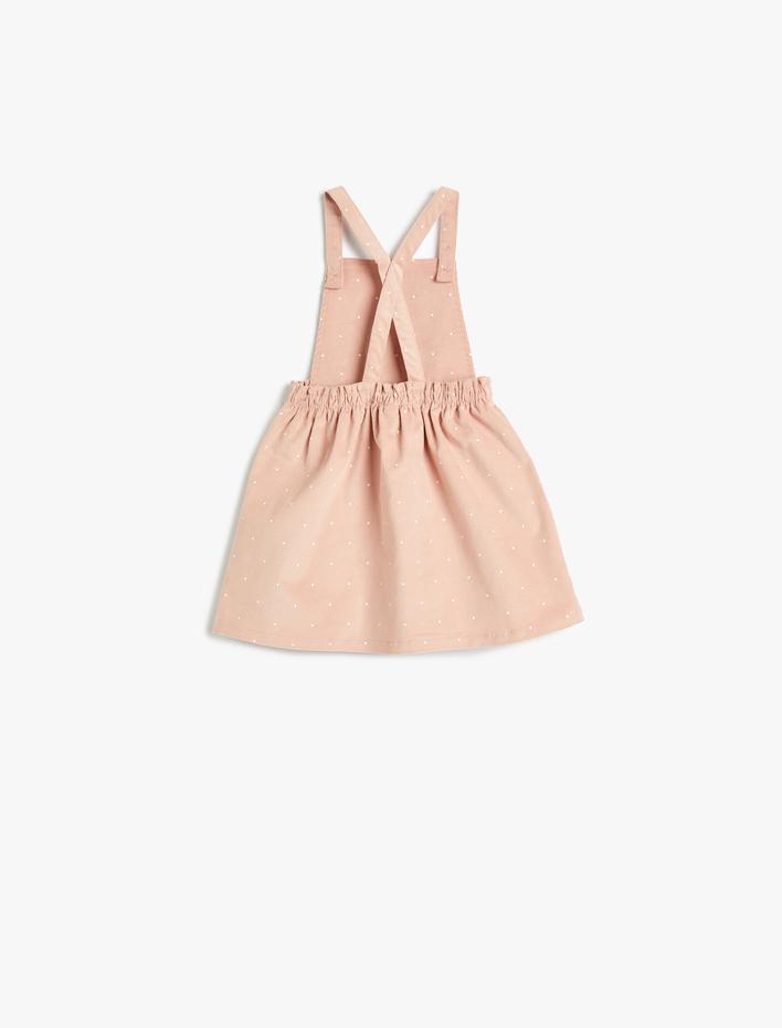 Kız Bebek Cep Detaylı Pamuklu Kare Yaka Askılı Elbise