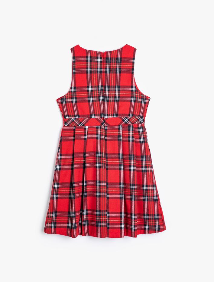 Kız Çocuk Jile Elbise Düğme Detaylı Askılı Kare Yaka