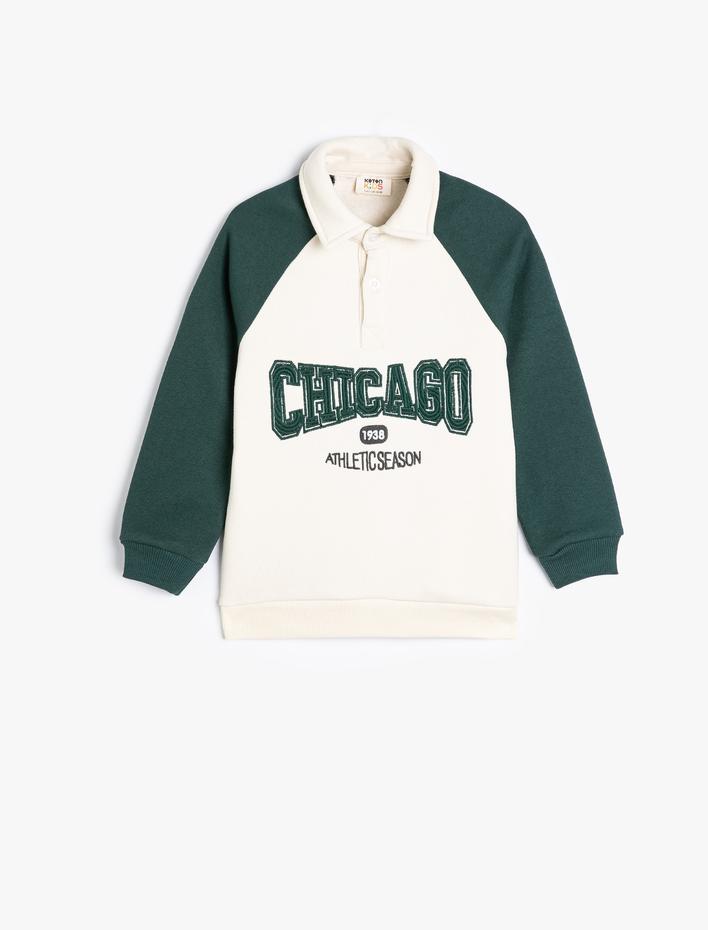 Erkek Çocuk Polo Yaka Sweatshirt Baskılı Uzun Kollu Düğme Detaylı