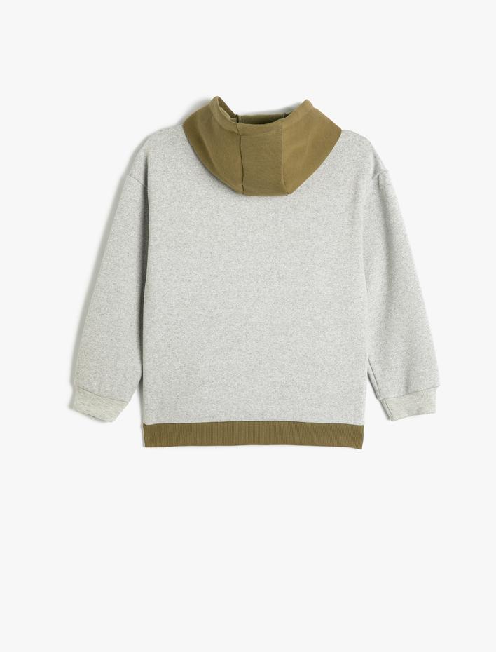 Erkek Çocuk Renk Bloklu Fermuarlı Detaylı Uzun Kollu Kapşonlu Sweatshirt