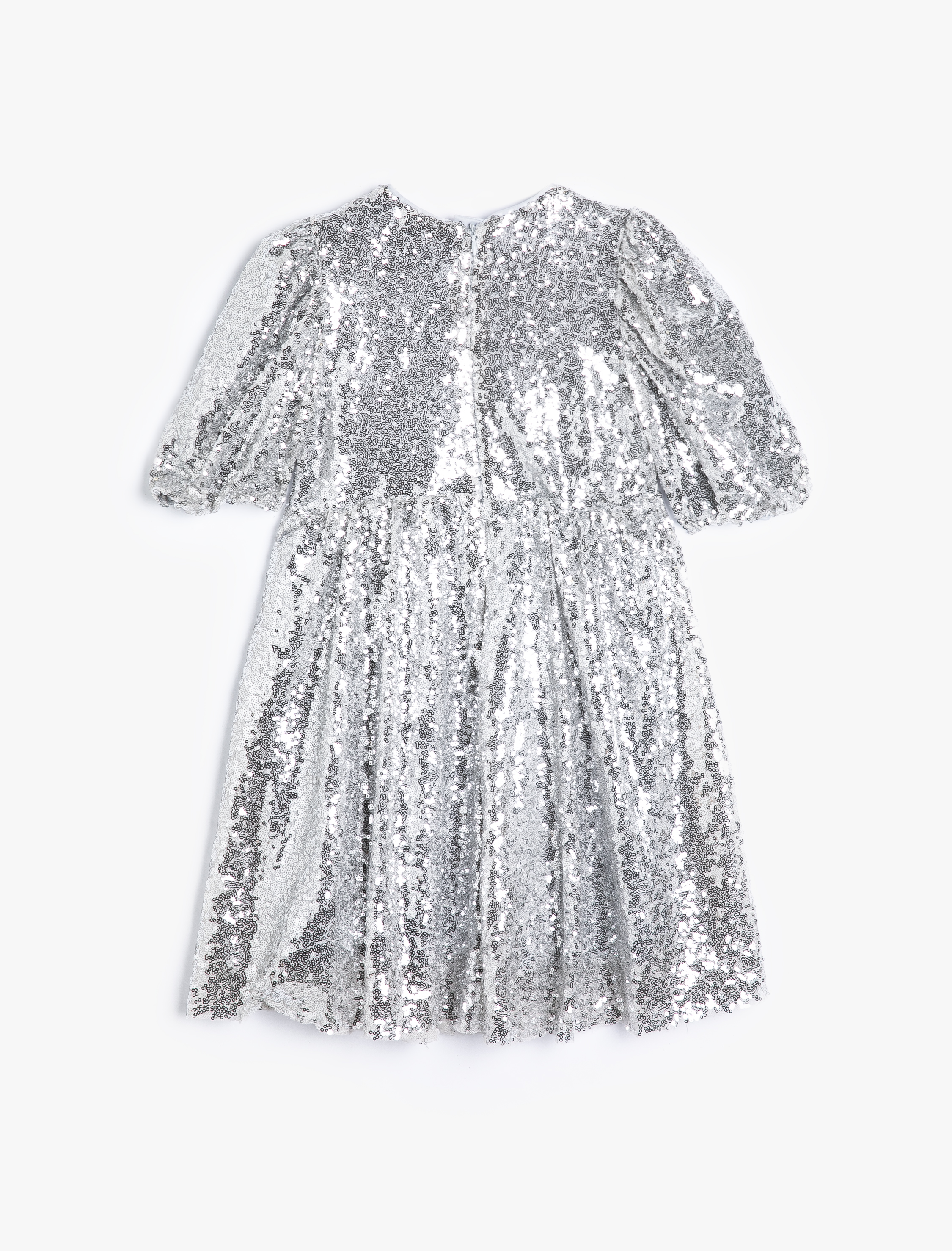  Kız Çocuk Yuvarlak Yaka Kısa Kollu Pullu Payetli Elbise