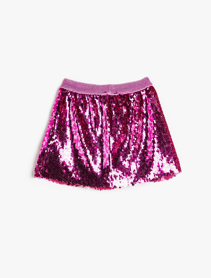 Kız Çocuk Pullu Payetli Beli Simli Lastikli Etek