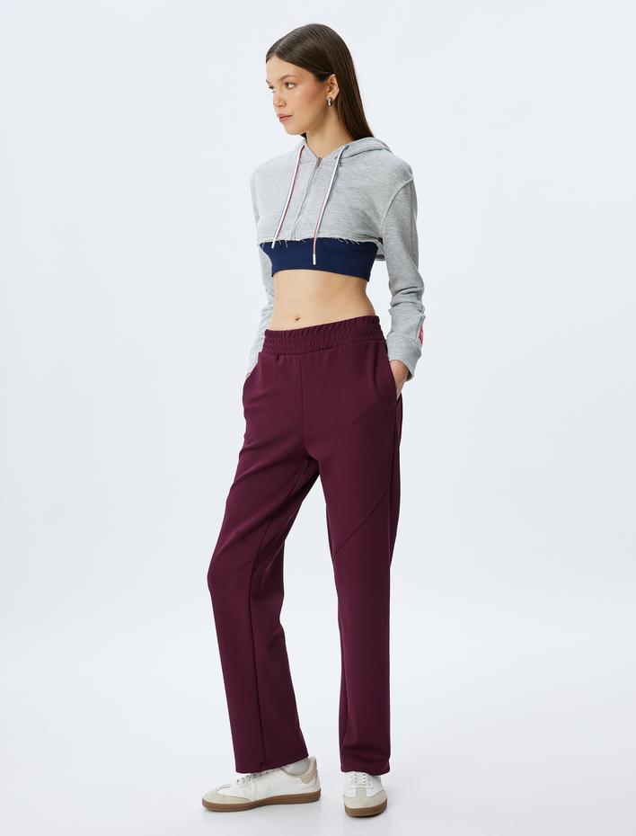  Beli Lastikli Yüksek Bel Cepli Boru Paça Kalın Modal Kumaş Eşofman Altı