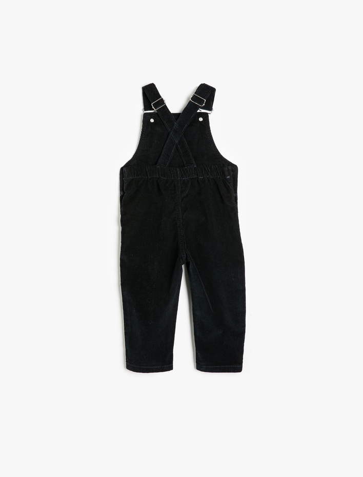 Erkek Bebek Kadife Salopet Tulum Fitilli Cep Detaylı Kare Yaka Pamuklu