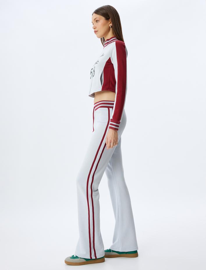  İspanyol Paça Şerit Detaylı Beli Lastikli Eşofman Altı