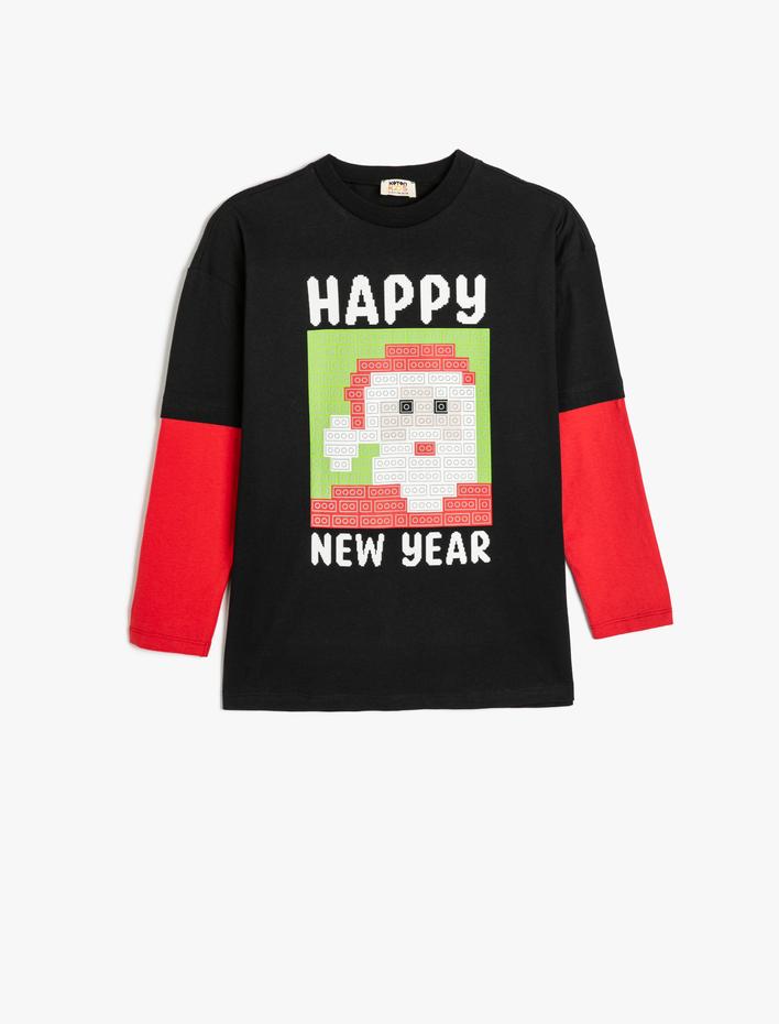 Erkek Çocuk Noel Baba Sweatshirt Yılbaşı Temalı Uzun Kollu Bisiklet Yaka Pamuklu