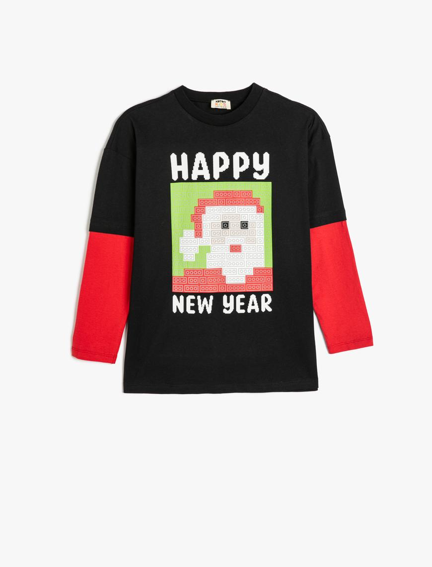  Erkek Çocuk Noel Baba Baskılı Uzun Kollu Pamuklu Sweatshirt