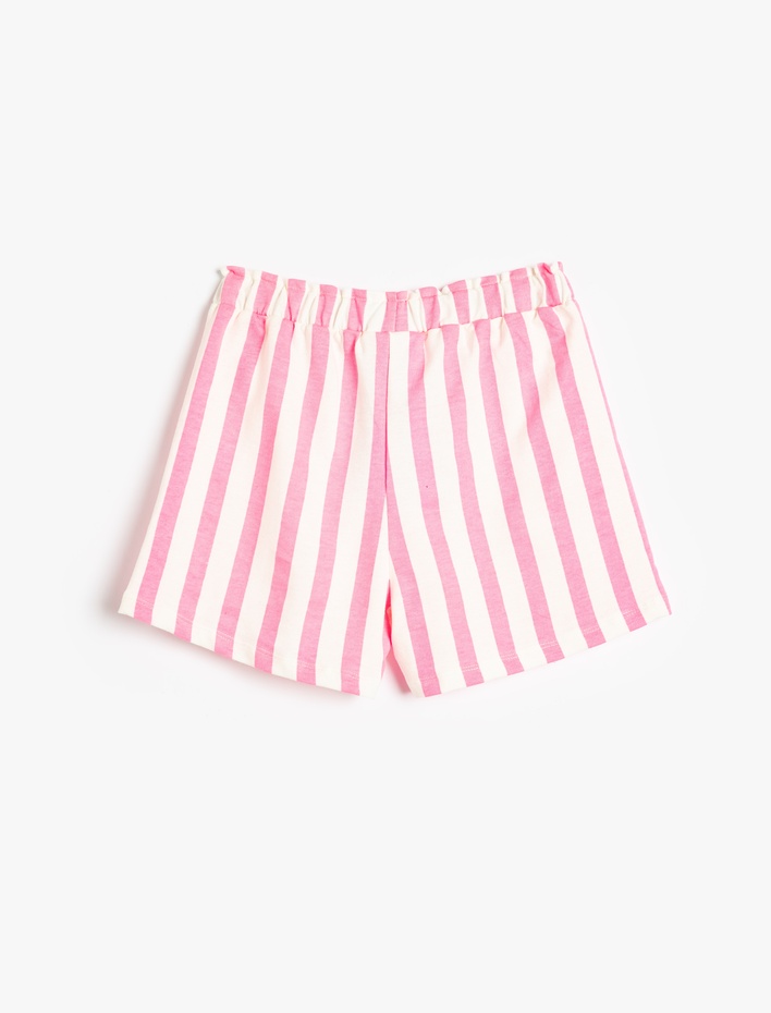 Kız Çocuk Şort Beli Lastikli Bağlamalı Pamuklu