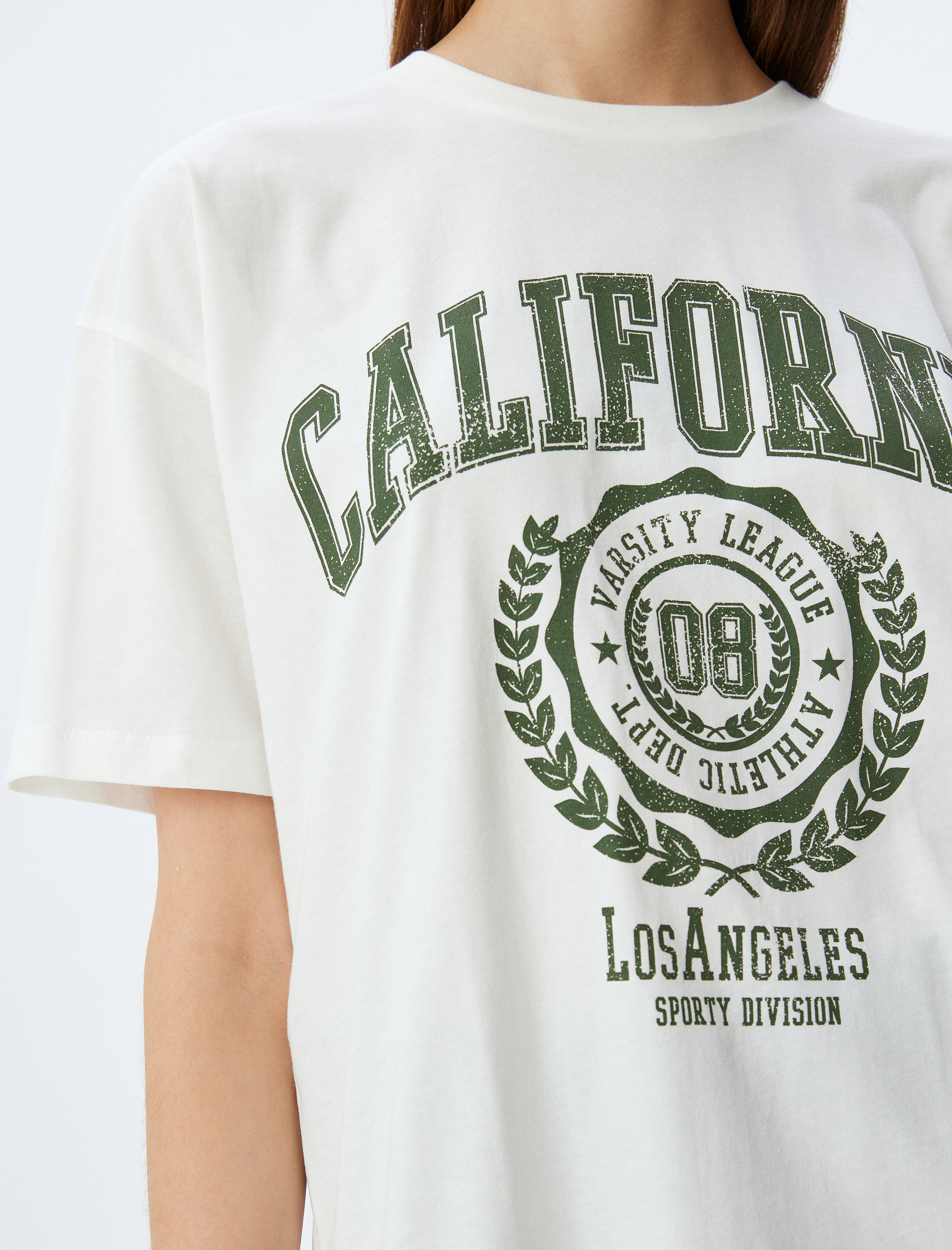   Oversize Kolej Baskılı Bisiklet Yaka Kısa Kollu Pamuklu Tişört