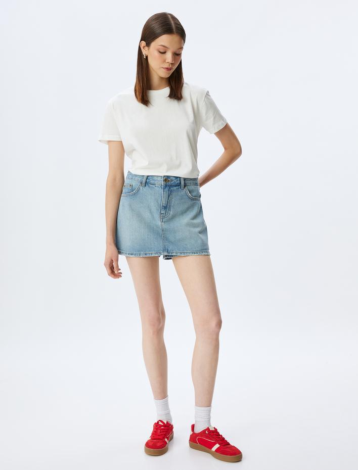  Basic Bisiklet Yaka Kısa Kollu Pamuklu Kadın Tişört