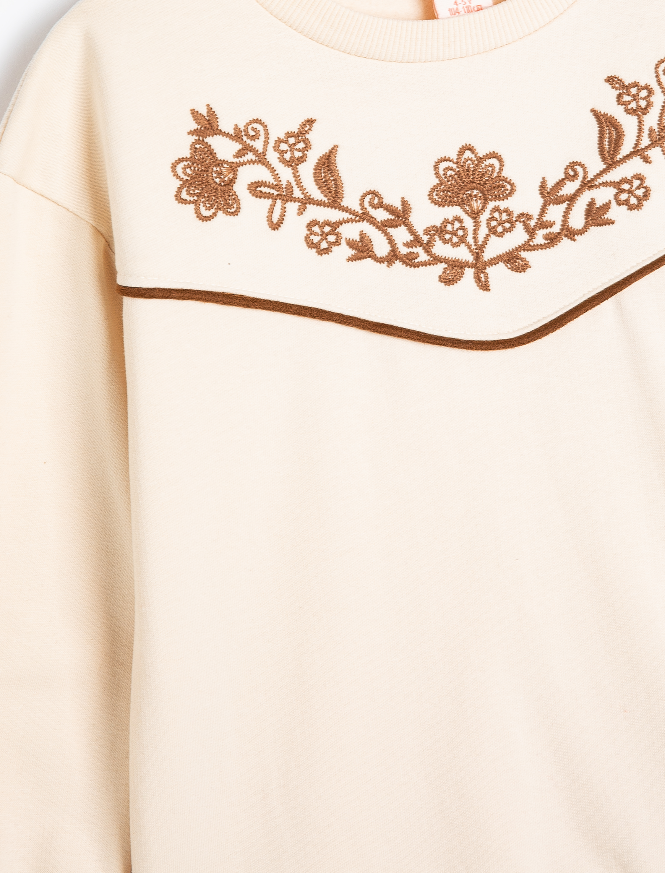  Kız Bebek Pamuklu İşleme Detaylı Uzun Kollu Bisiklet Yaka Sweatshirt Şardonlu