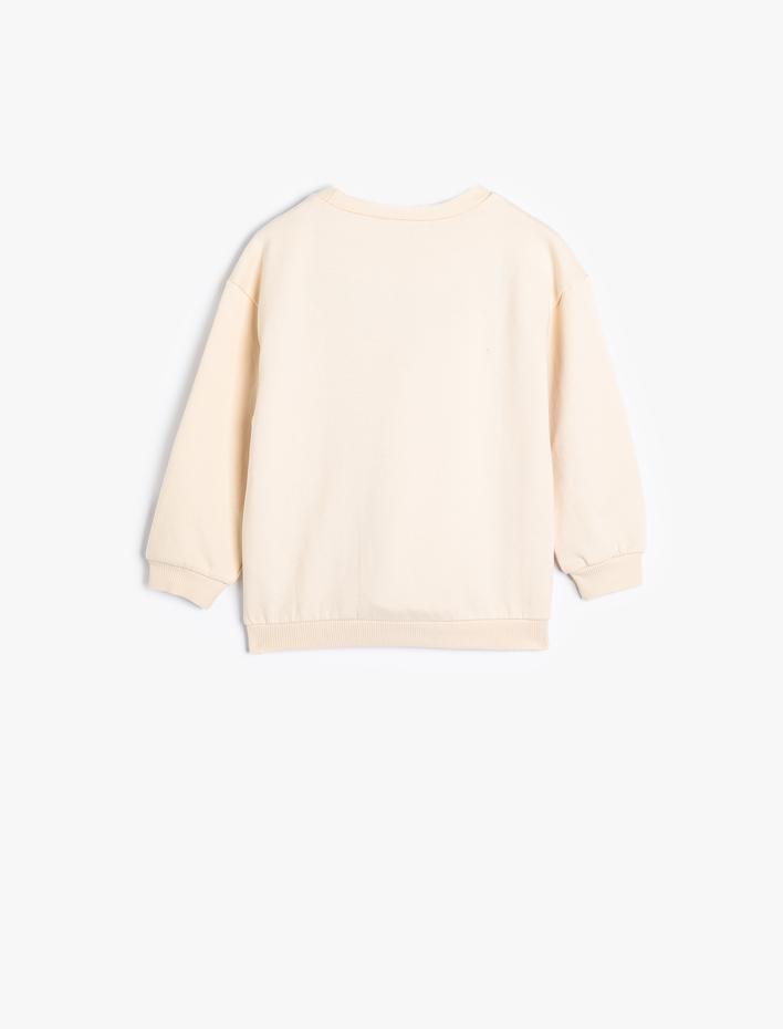 Kız Bebek Pamuklu İşleme Detaylı Uzun Kollu Bisiklet Yaka Sweatshirt Şardonlu