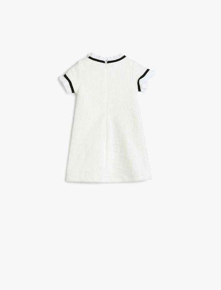 Kız Bebek Elbise Fırfır Detaylı Kısa Kollu Yuvarlak Dik Yaka Cep Detaylı