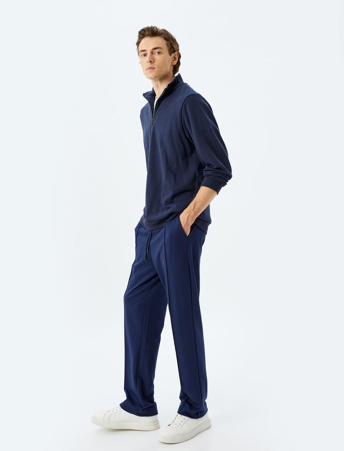  Cepli Pamuklu Nervürlü Beli Bağcıklı Eşofman Altı