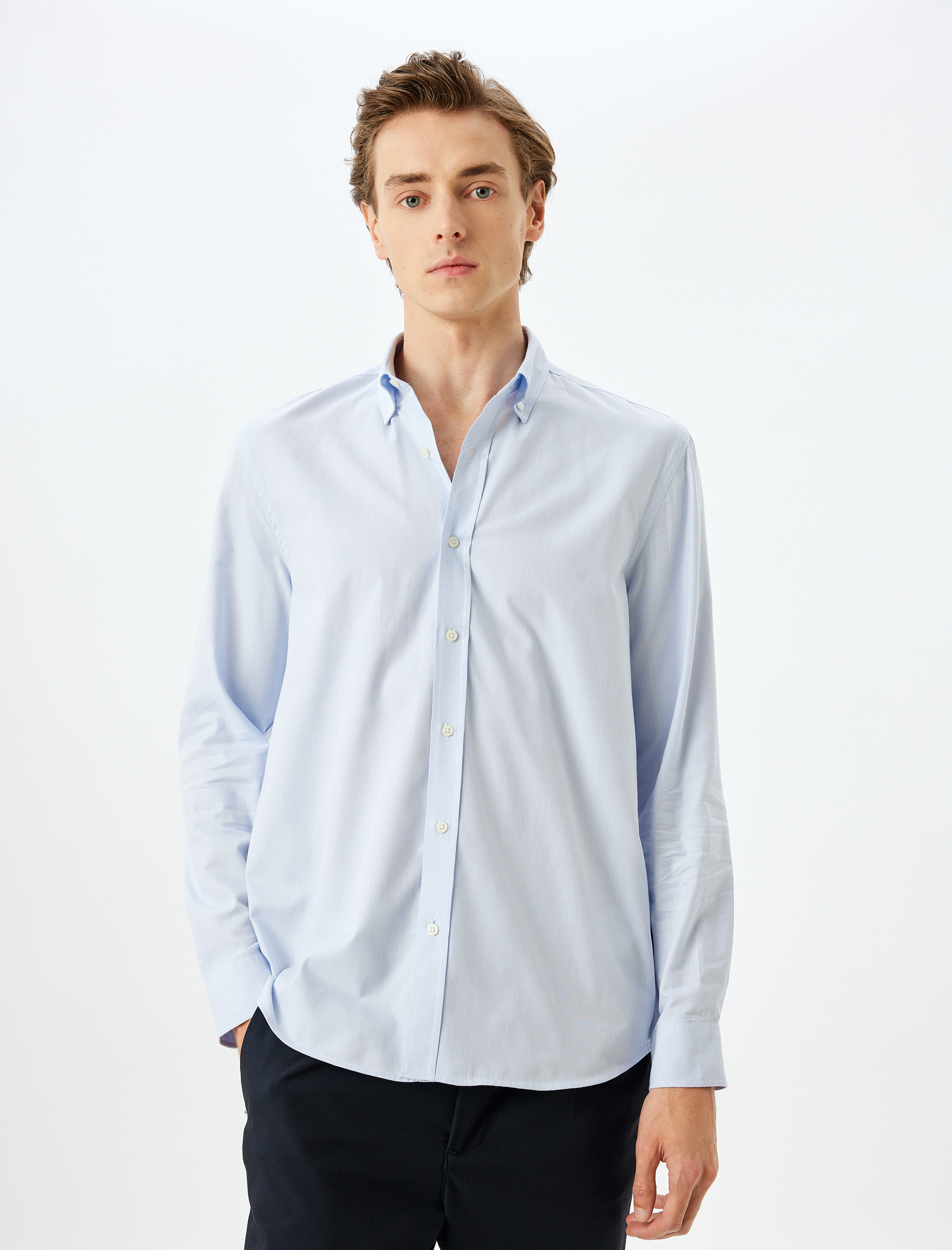   Düğmeli Yaka Pamuklu Regular Fit Uzun Kollu Klasik Gömlek