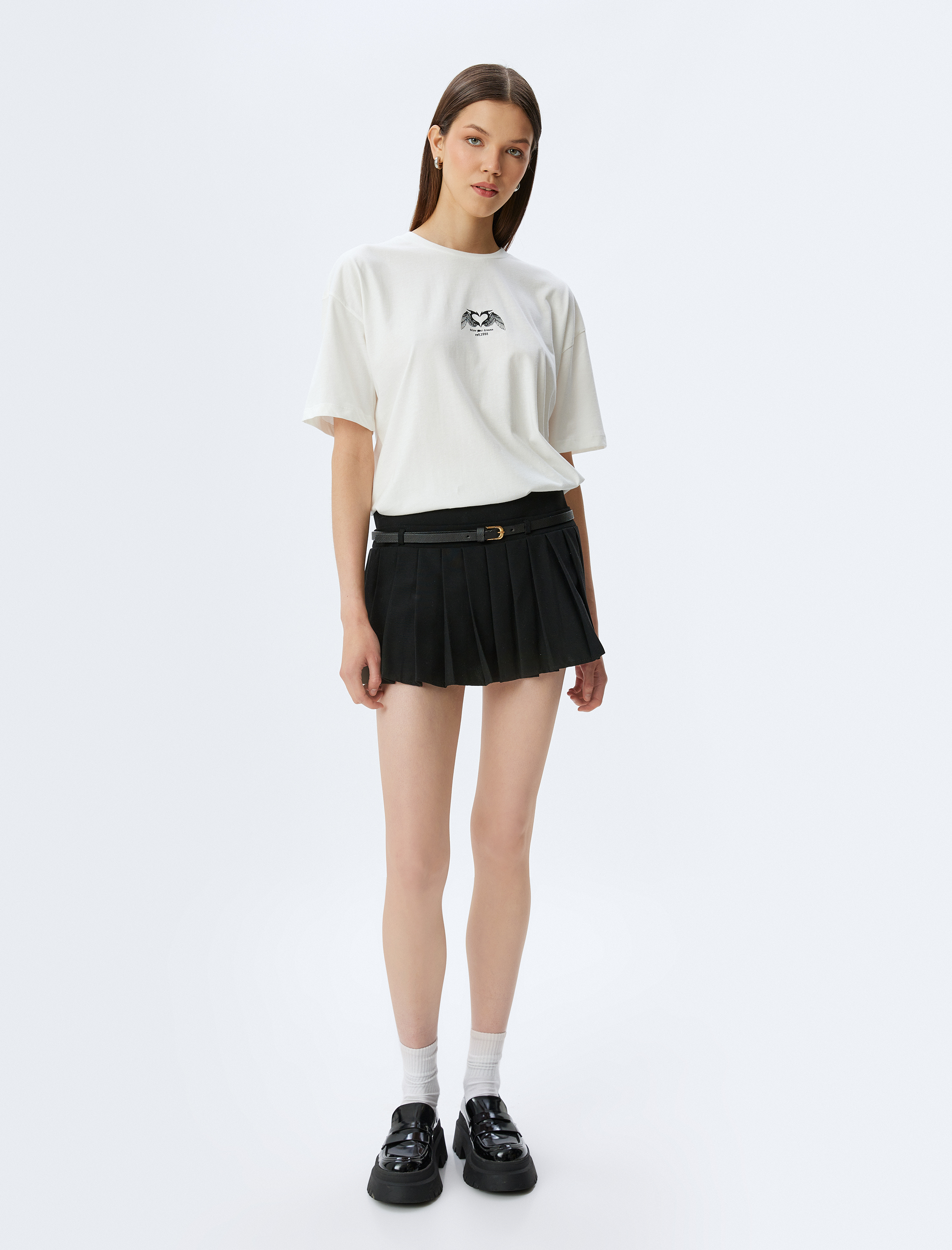   Oversize Arkası Baskılı Sloganlı Bisiklet Yaka Kısa Kollu Tişört