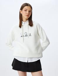 Arkası Snoopy Baskılı Kapüşonlu Rahat Kalıp Şardonlu Lisanslı Sweatshirt