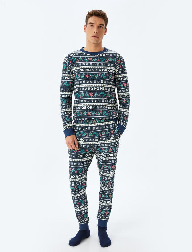 Yılbaşı Temalı Rahat Kesim Pamuklu Örme Pijama Seti_2