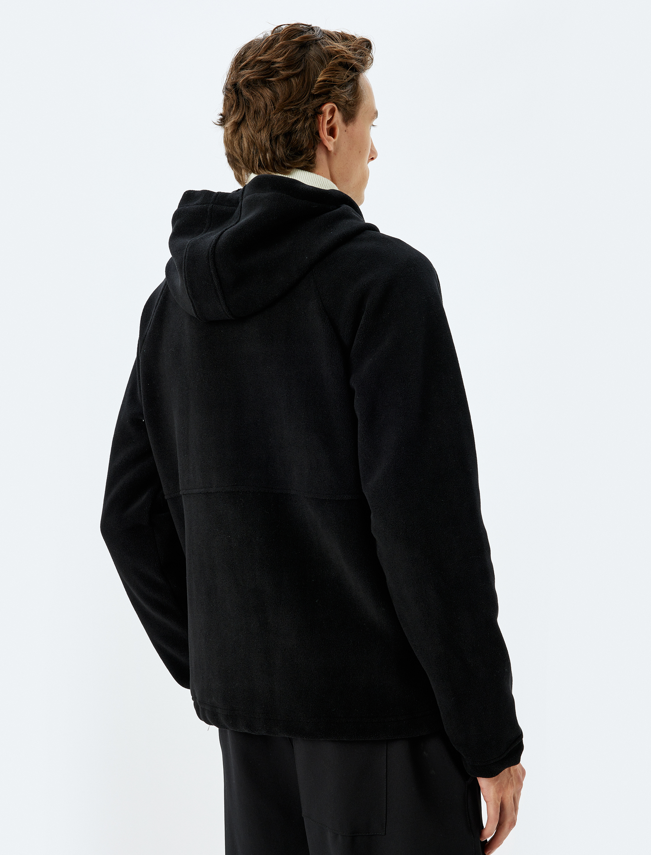 Fermuarlı Dikiş Detaylı Basic Cepli Kapşonlu Polar Hırka