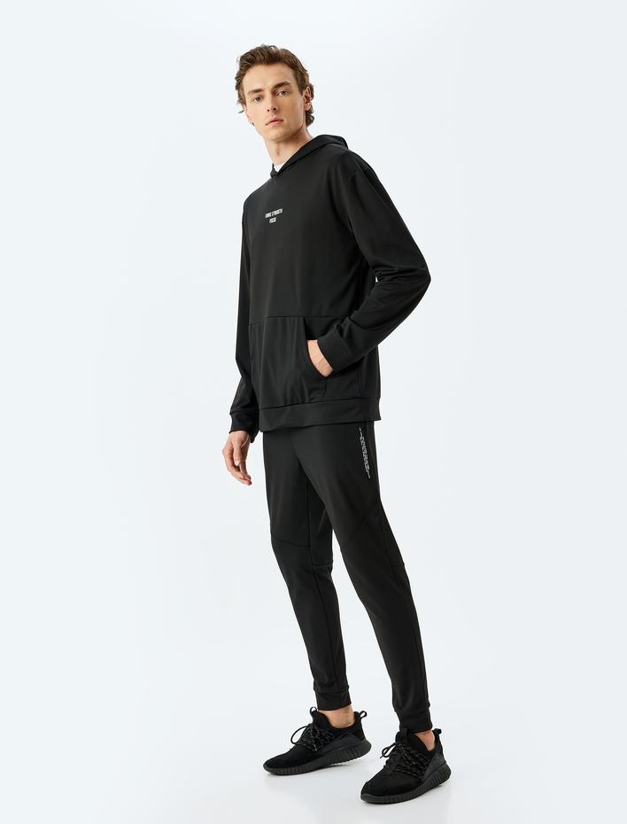  Beli Bağcıklı Slogan Baskılı Cepli Jogger Spor Eşofman Altı